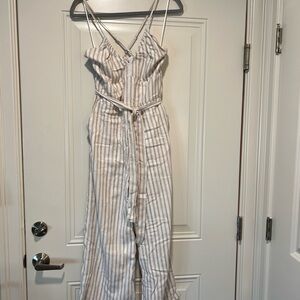 Abercrombie & Fitch Women's Striped Linen Jumpsuit - White & Tan